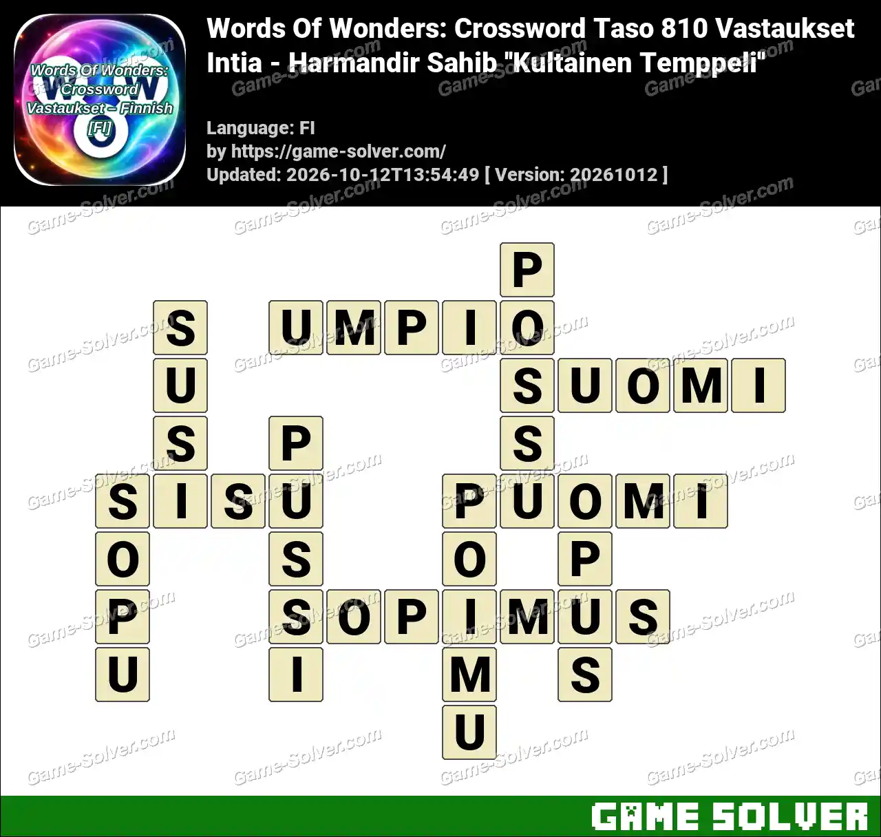 Words Of Wonders: Crossword Taso 810 Vastaukset – Intia – Harmandir Sahib ”Kultainen Temppeli”